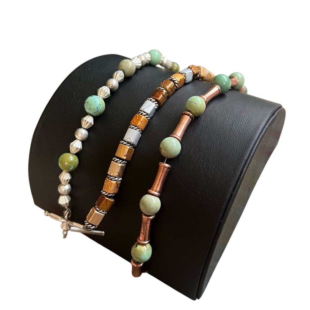 Copper + Turquoise + Silver 3 Bracelet Stack Set Mixed Metal